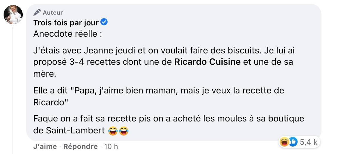 Capture d'écran / Facebook Trois fois par jour