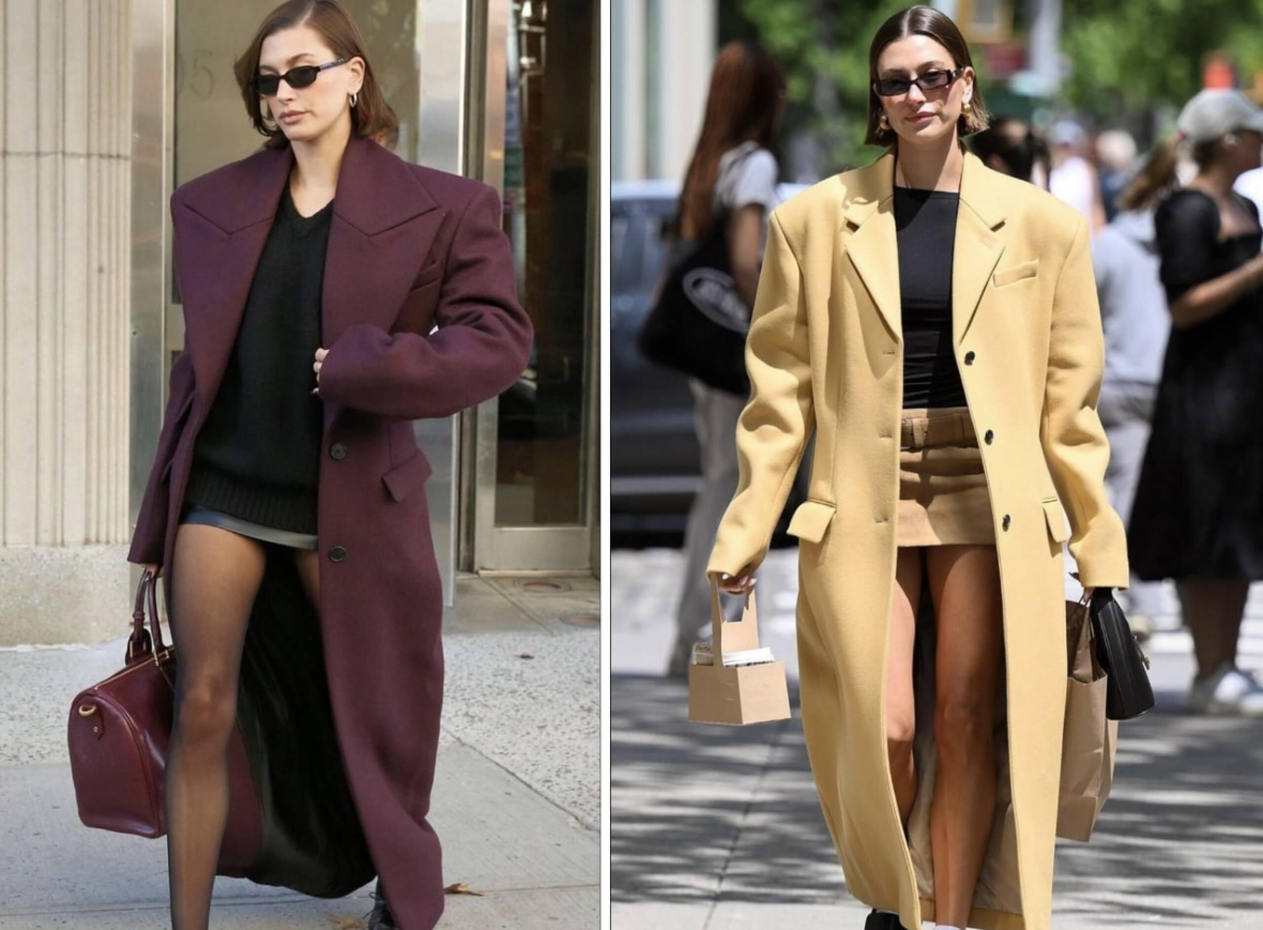 Hailey Bieber: ce manteau long aux épaulettes XXL