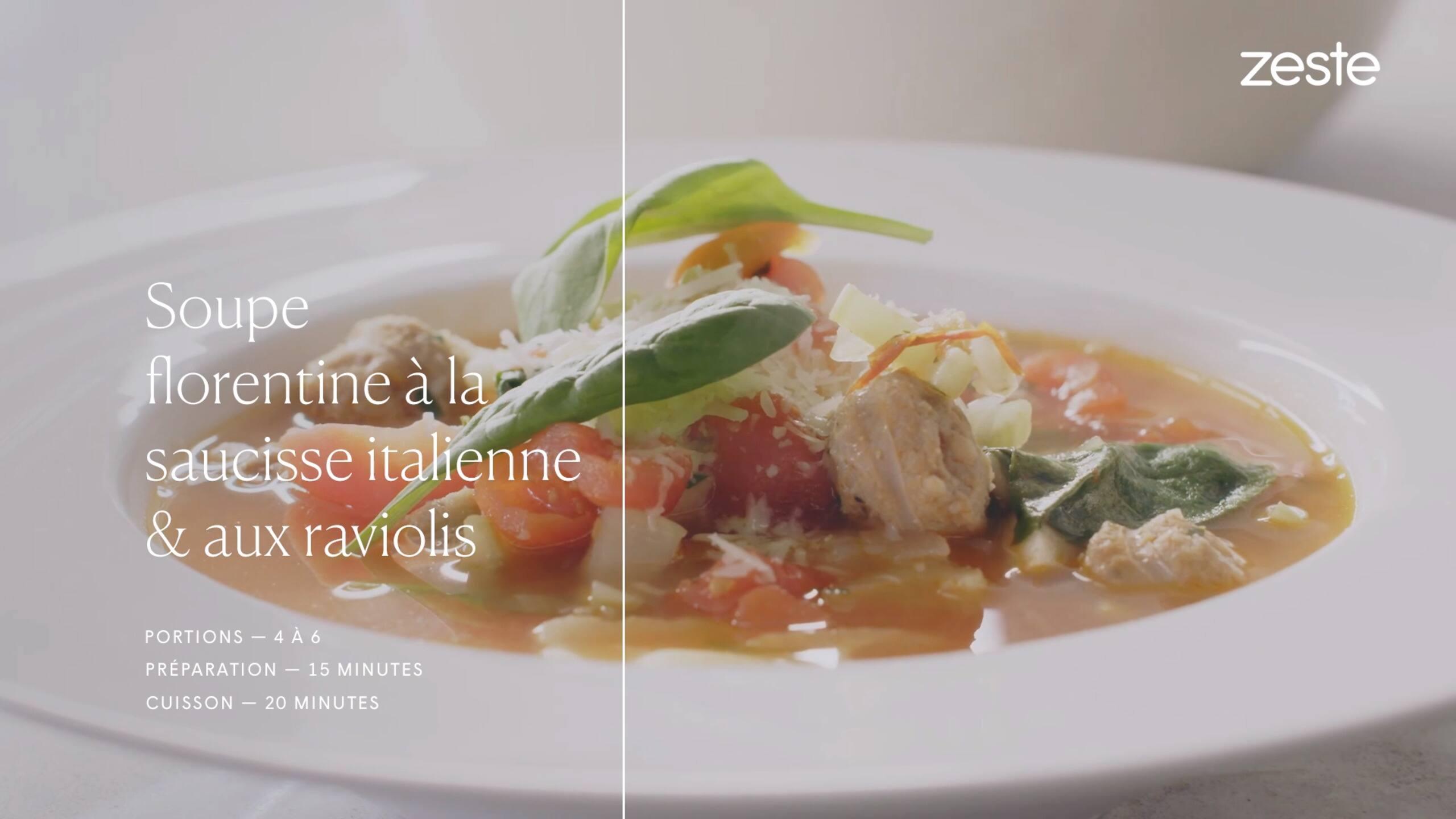 Soupe florentine à la saucisse italienne & aux raviolis